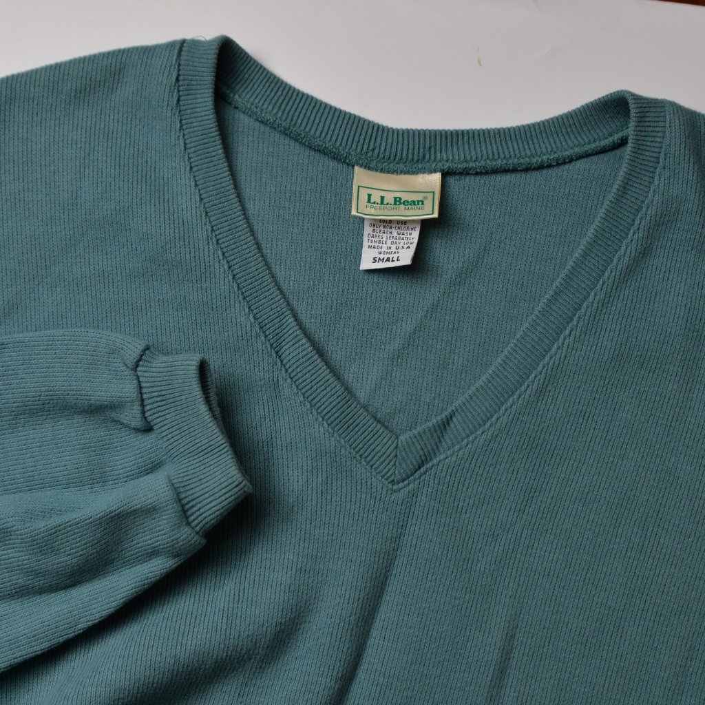 Ll Bean Womens Small Blue Green V Neck Pullover Sweater